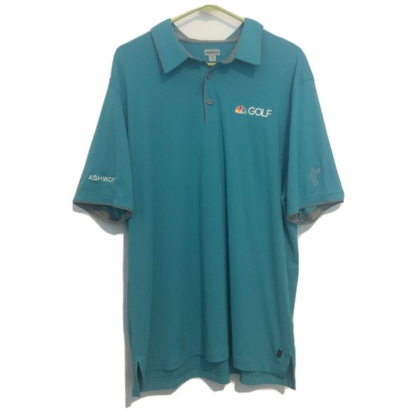 2015 NBC Golf Ashworth Turquoise Blue Gray Golf Polo Men’s Size Large - Picture 1 of 12